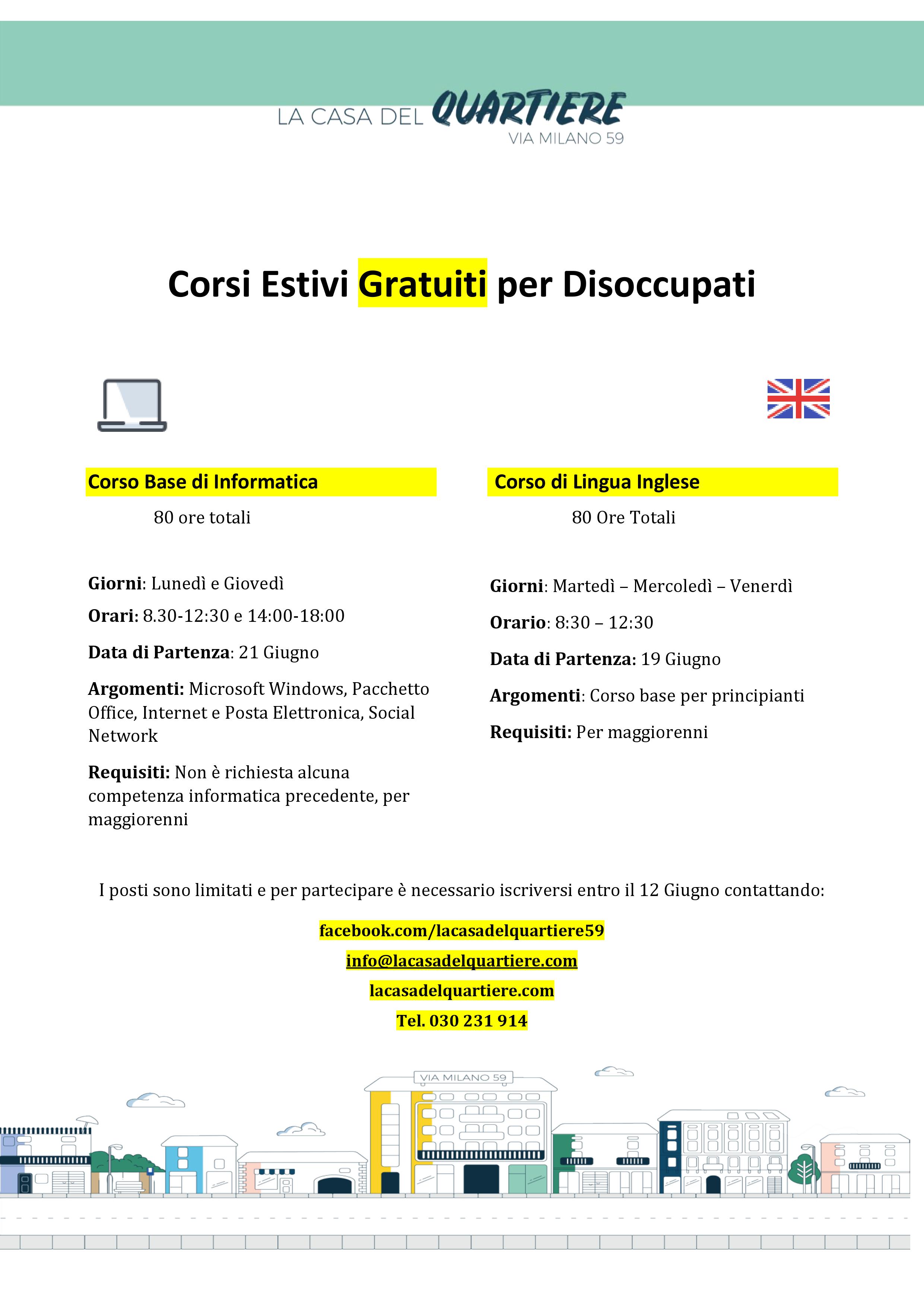 Corsi Estivi Gratuiti di Informatica e Inglese per disoccupati